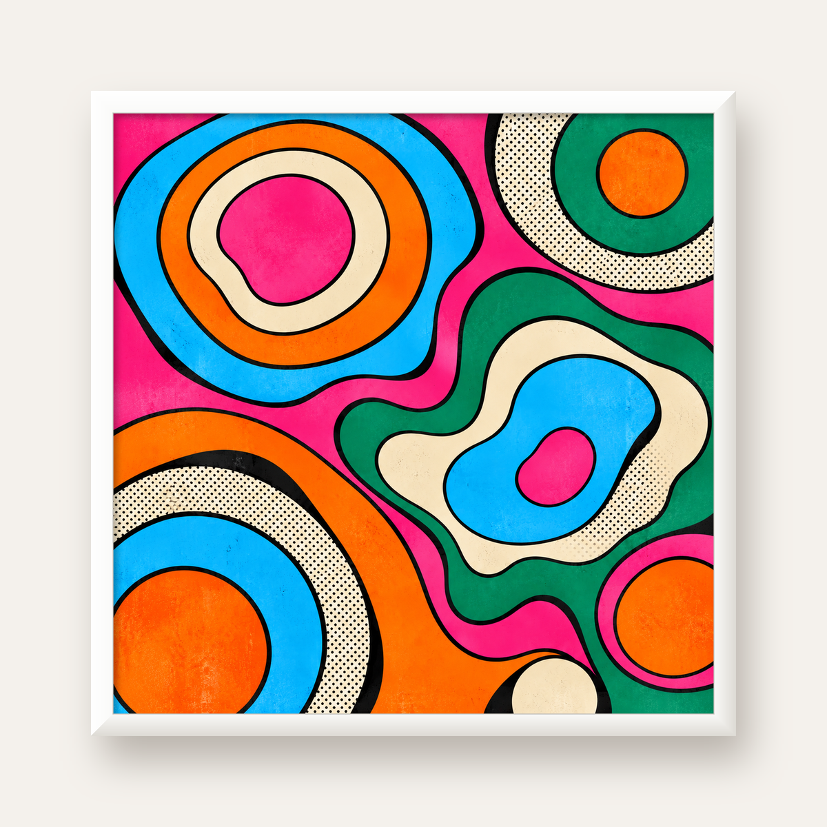 Renkli Soyut Dalgalar Pop Art Poster - Modern Duvar Dekoru — beyaz çerçeveli kare poster