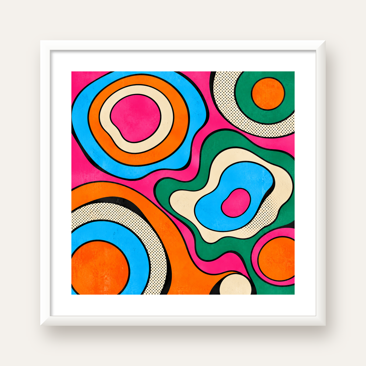 Renkli Soyut Dalgalar Pop Art Poster - Modern Duvar Dekoru — beyaz çerçeveli kare poster