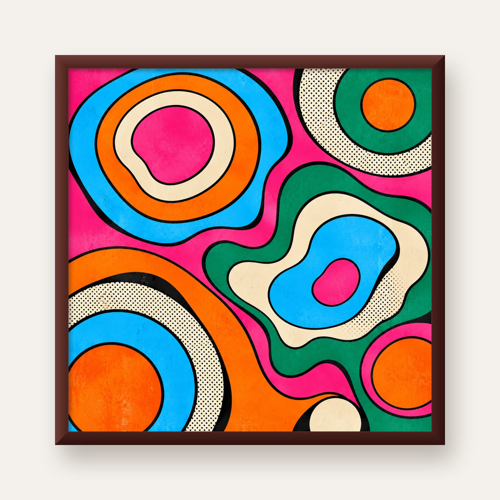 Renkli Soyut Dalgalar Pop Art Poster - Modern Duvar Dekoru — ceviz çerçeveli