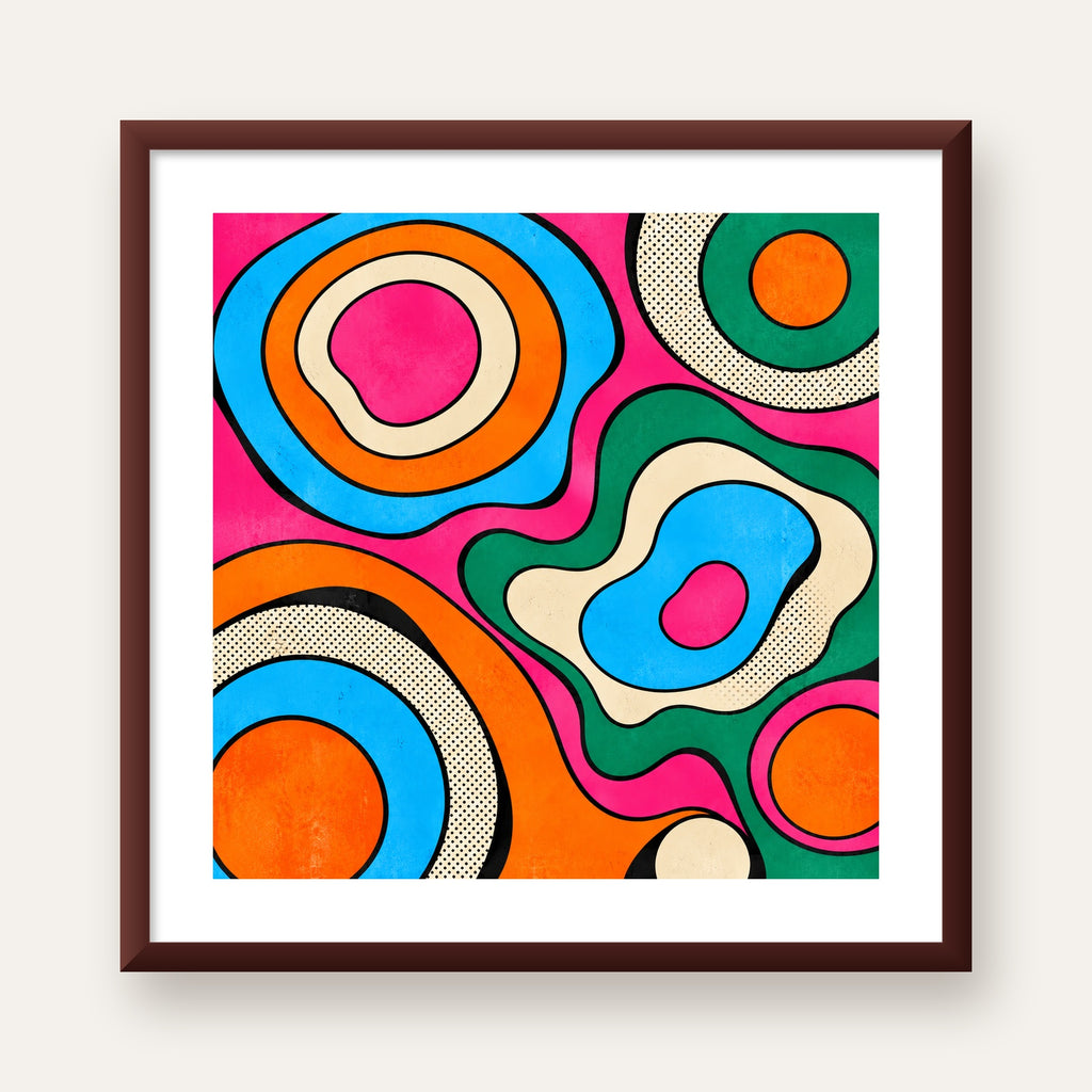 Renkli Soyut Dalgalar Pop Art Poster - Modern Duvar Dekoru — ceviz çerçeveli paspartulu