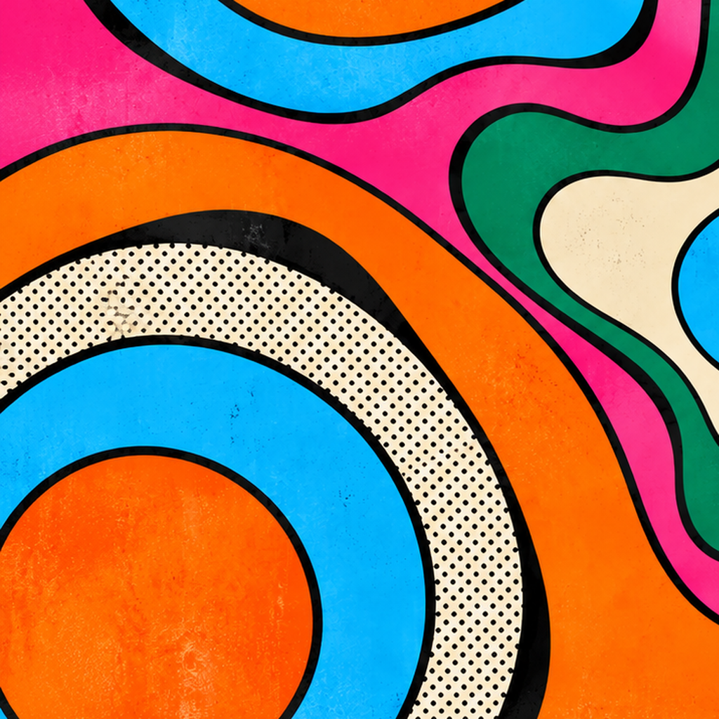 Renkli Soyut Dalgalar Pop Art Poster - Modern Duvar Dekoru — baskının yakın çekimi, kâğıt dokusu ve renk detayı