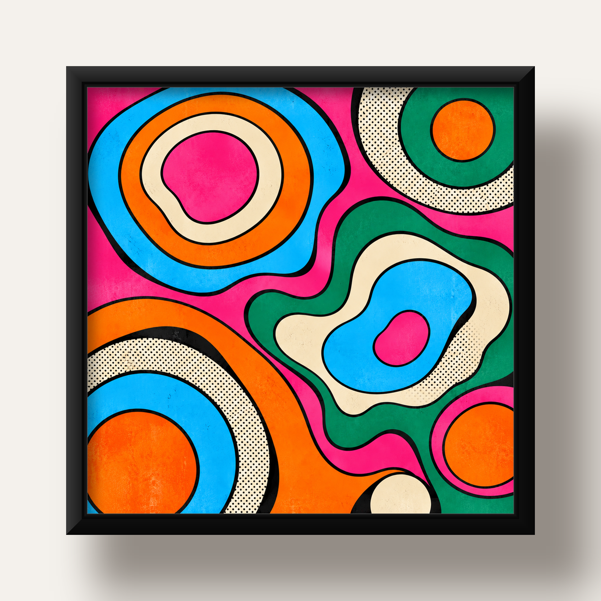 Renkli Soyut Dalgalar Pop Art Poster - Modern Duvar Dekoru — siyah derin çerçeveli