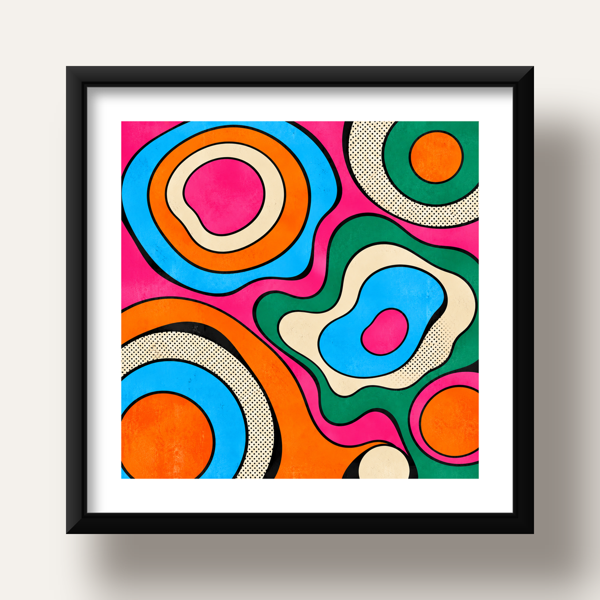 Renkli Soyut Dalgalar Pop Art Poster - Modern Duvar Dekoru — siyah derin çerçeveli paspartulu