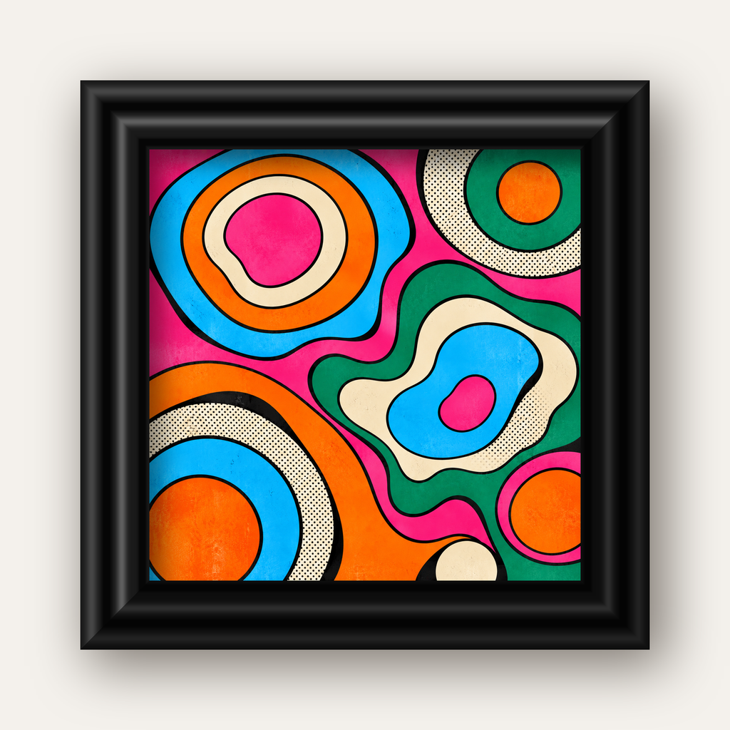 Renkli Soyut Dalgalar Pop Art Poster - Modern Duvar Dekoru — siyah galeri çerçeveli