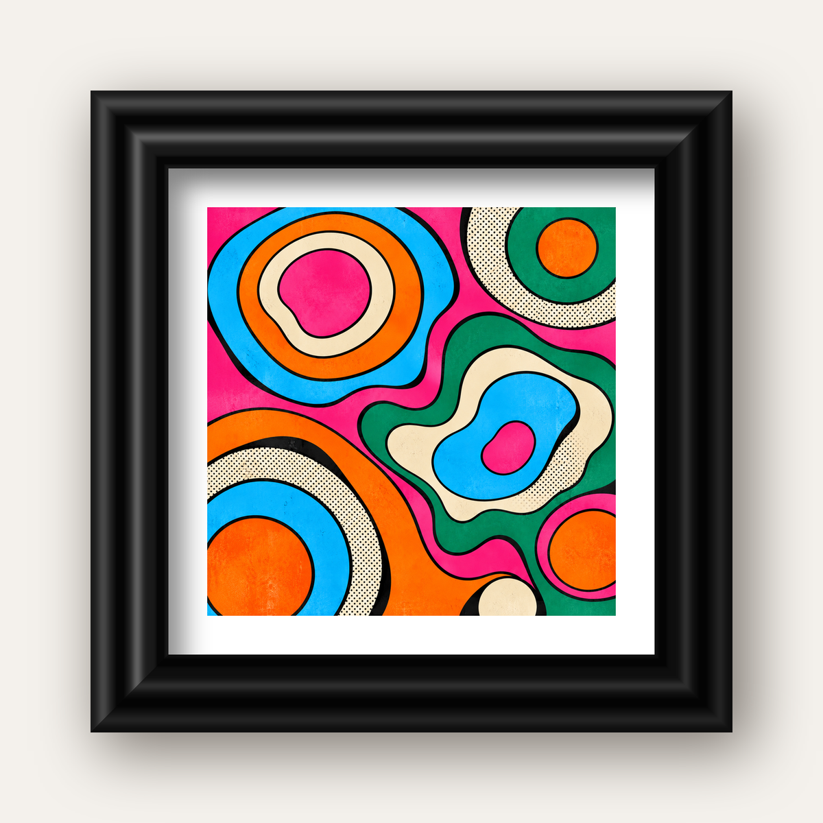 Renkli Soyut Dalgalar Pop Art Poster - Modern Duvar Dekoru — siyah galeri çerçeveli paspartulu