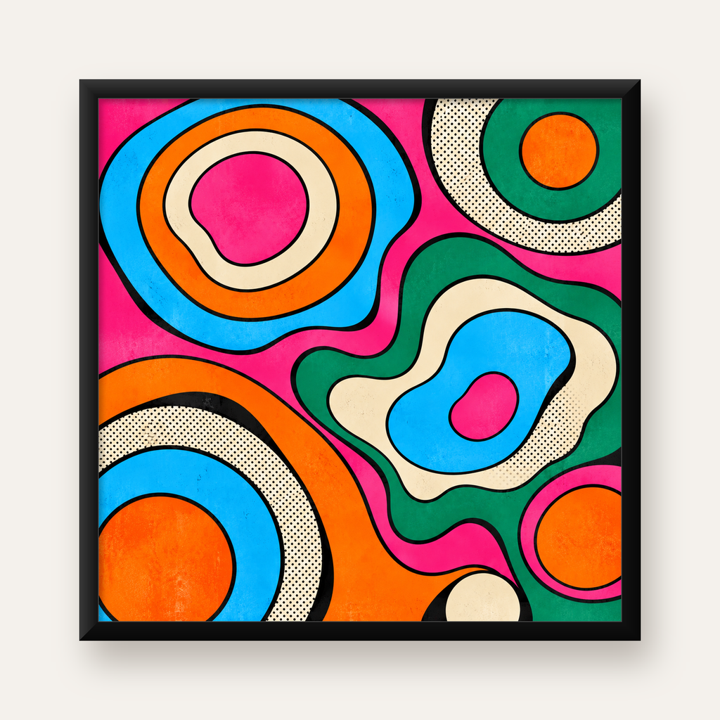 Renkli Soyut Dalgalar Pop Art Poster - Modern Duvar Dekoru — Kare baskı, düz siyah çerçeveli duvar posteri