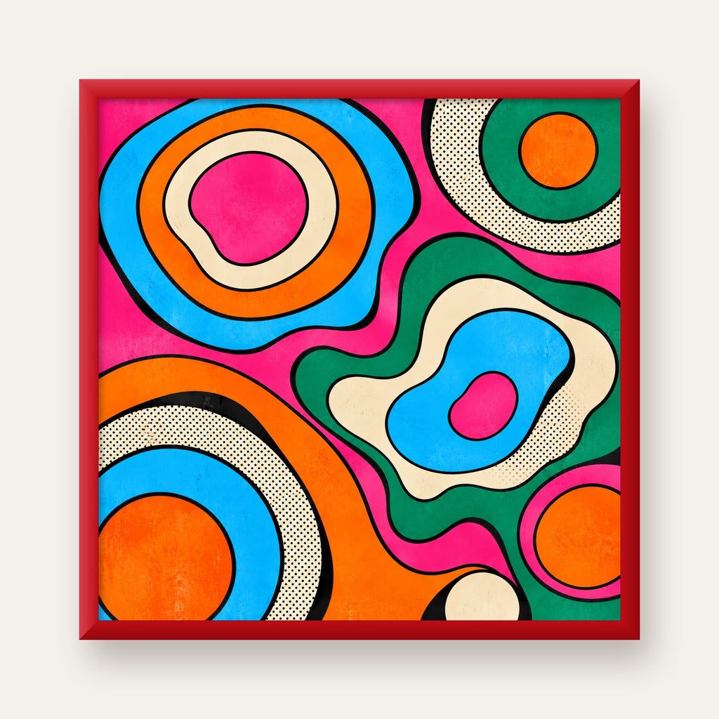 Renkli Soyut Dalgalar Pop Art Poster - Modern Duvar Dekoru — kırmızı çerçeveli