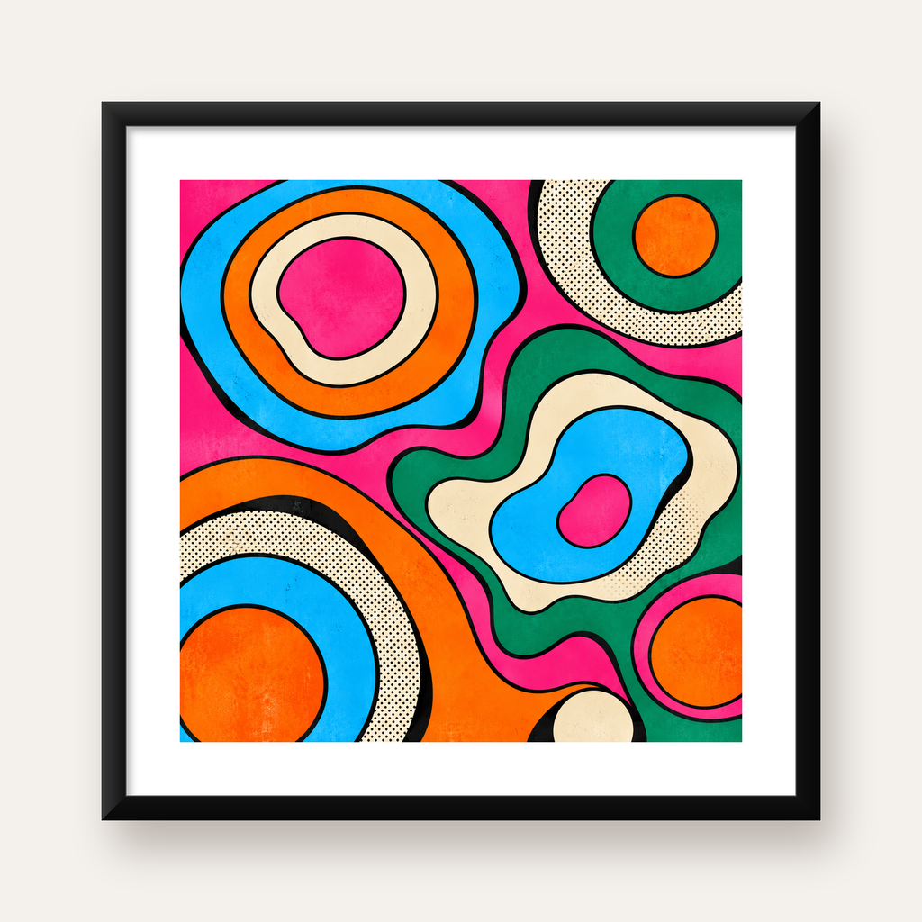 Renkli Soyut Dalgalar Pop Art Poster - Modern Duvar Dekoru — Kare baskı, beyaz paspartulu
