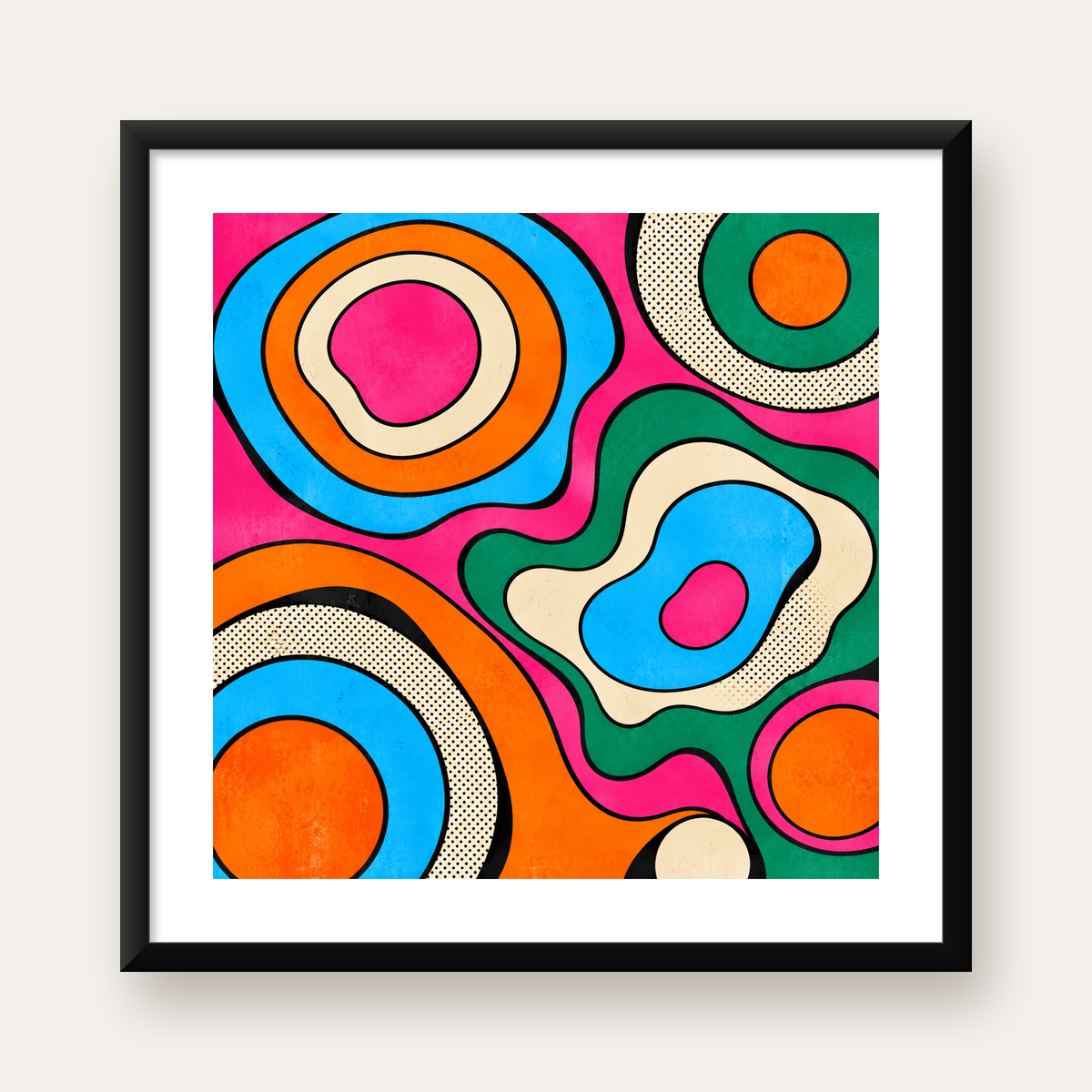 Renkli Soyut Dalgalar Pop Art Poster - Modern Duvar Dekoru — Kare baskı, beyaz paspartulu