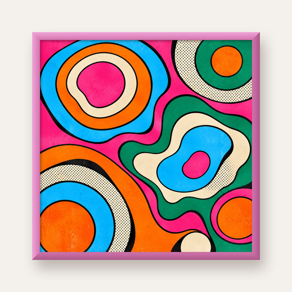 Renkli Soyut Dalgalar Pop Art Poster - Modern Duvar Dekoru — pembe çerçeveli