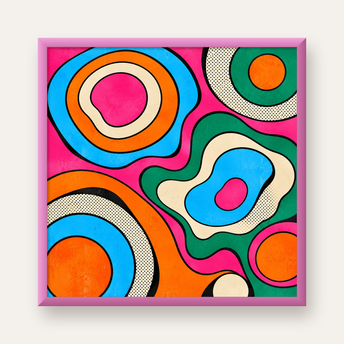 Renkli Soyut Dalgalar Pop Art Poster - Modern Duvar Dekoru — pembe çerçeveli