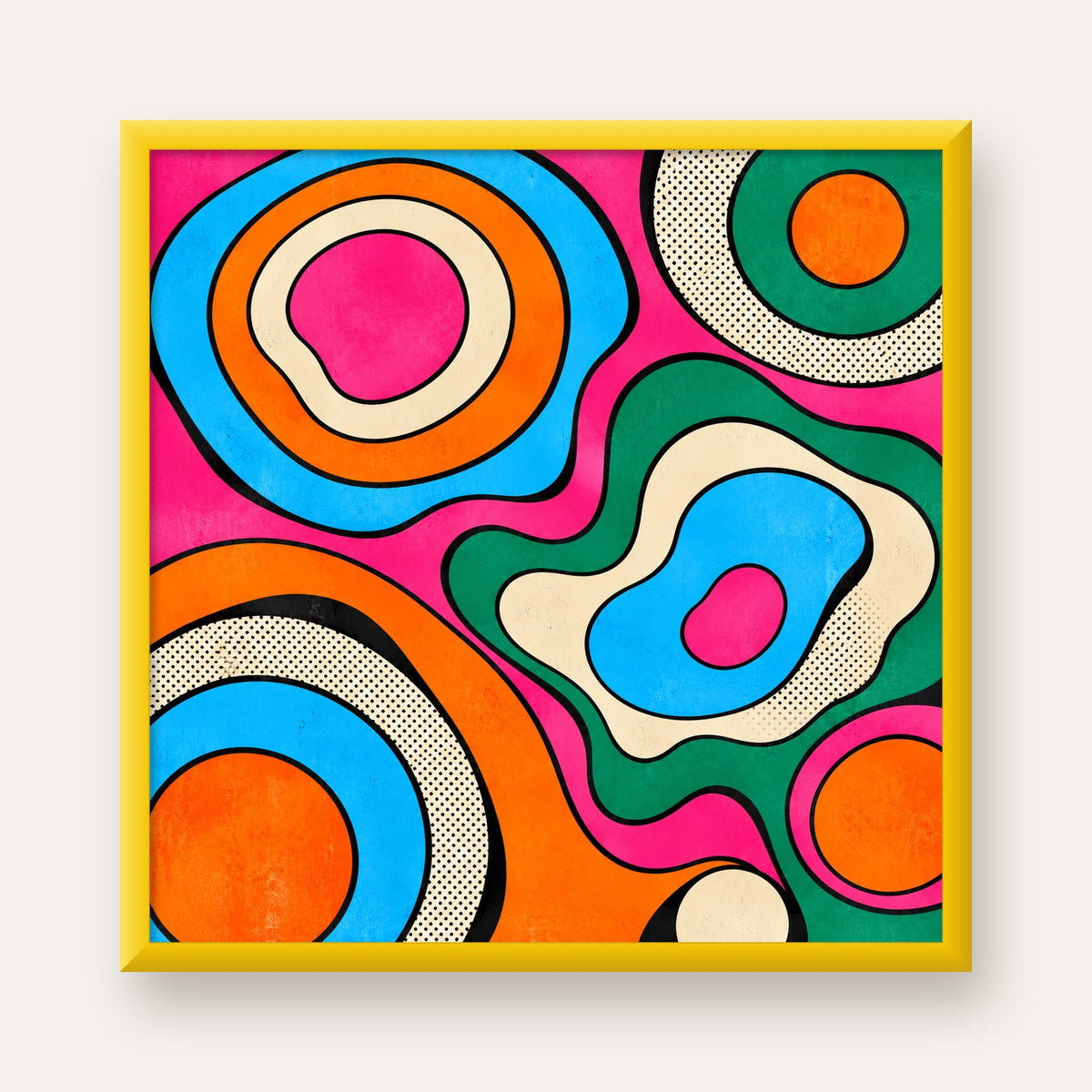 Renkli Soyut Dalgalar Pop Art Poster - Modern Duvar Dekoru — sarı çerçeveli