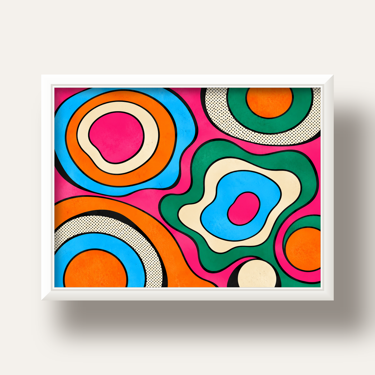 Renkli Soyut Dalgalar Pop Art Poster - Modern Duvar Dekoru — beyaz derin çerçeveli