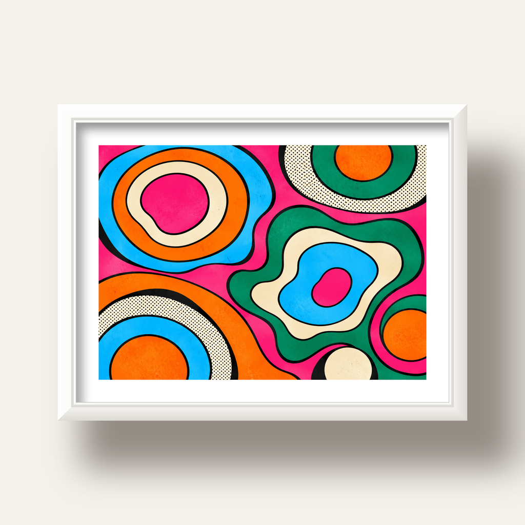 Renkli Soyut Dalgalar Pop Art Poster - Modern Duvar Dekoru — beyaz derin çerçeveli paspartulu
