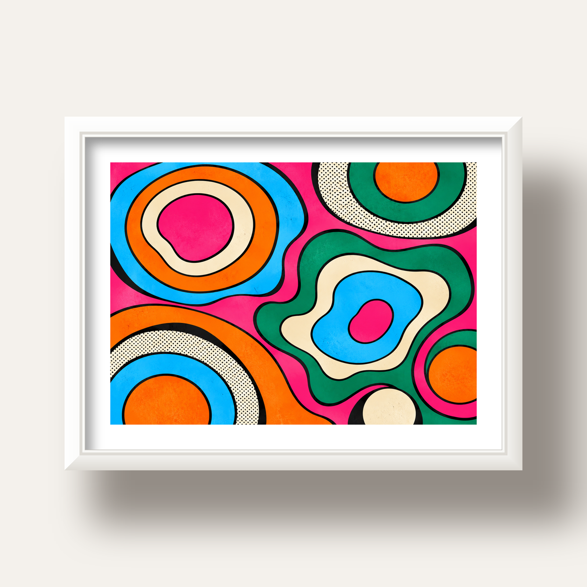 Renkli Soyut Dalgalar Pop Art Poster - Modern Duvar Dekoru — beyaz derin çerçeveli paspartulu