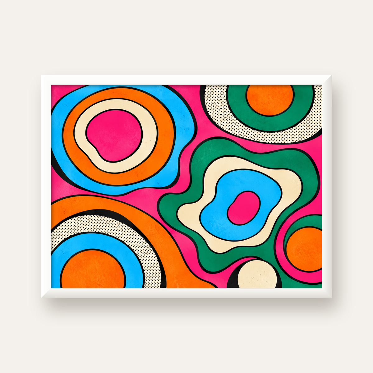 Renkli Soyut Dalgalar Pop Art Poster - Modern Duvar Dekoru — beyaz çerçeveli yatay poster