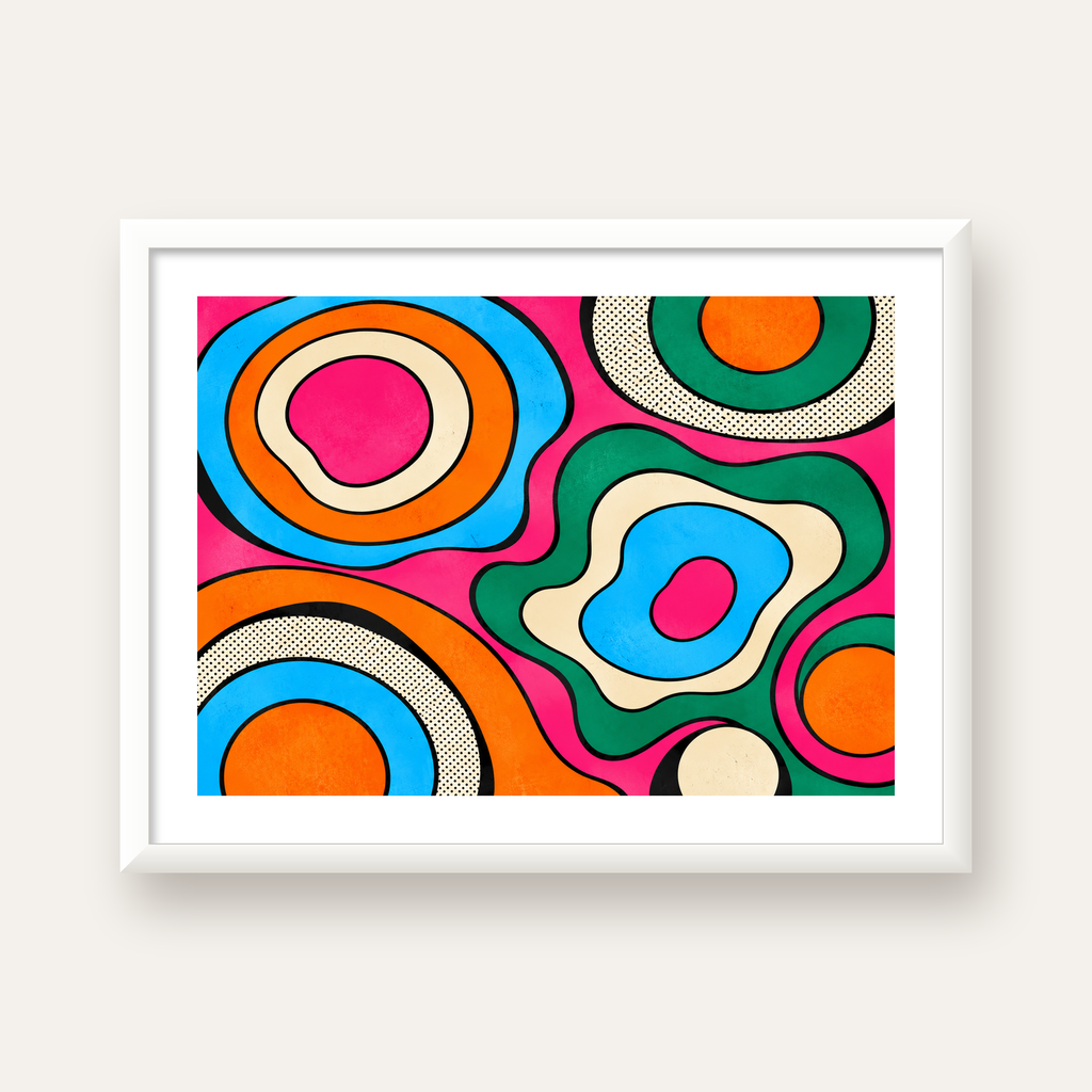 Renkli Soyut Dalgalar Pop Art Poster - Modern Duvar Dekoru — beyaz çerçeveli yatay poster