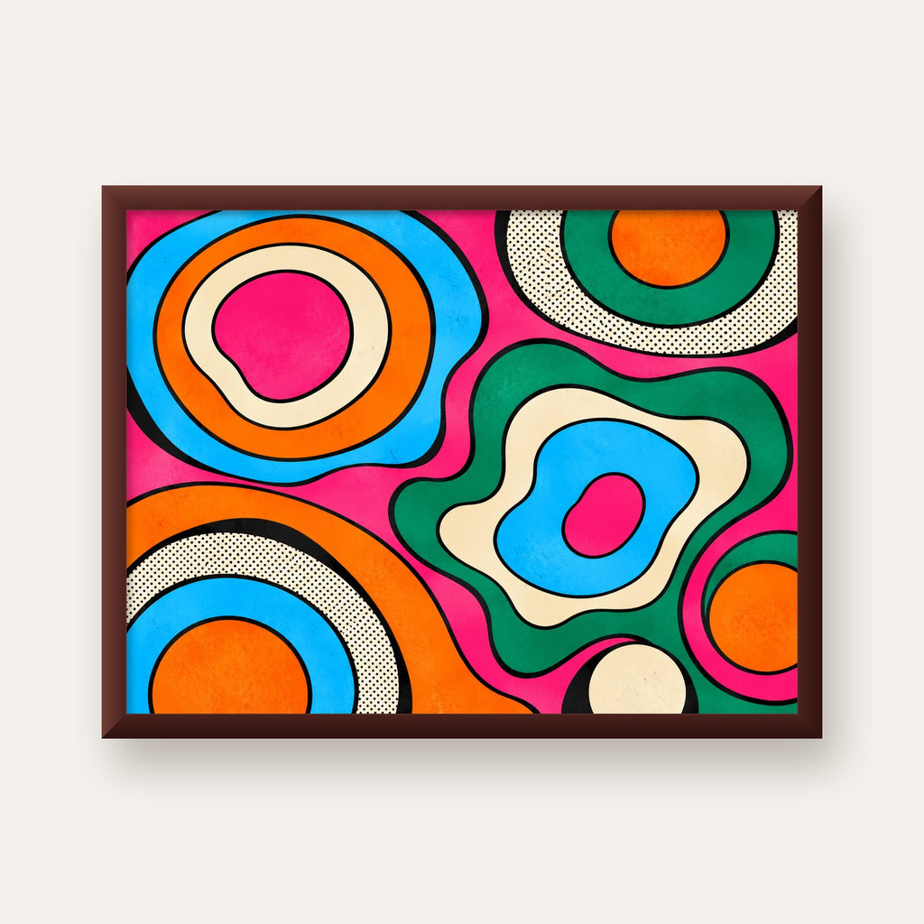 Renkli Soyut Dalgalar Pop Art Poster - Modern Duvar Dekoru — ceviz çerçeveli