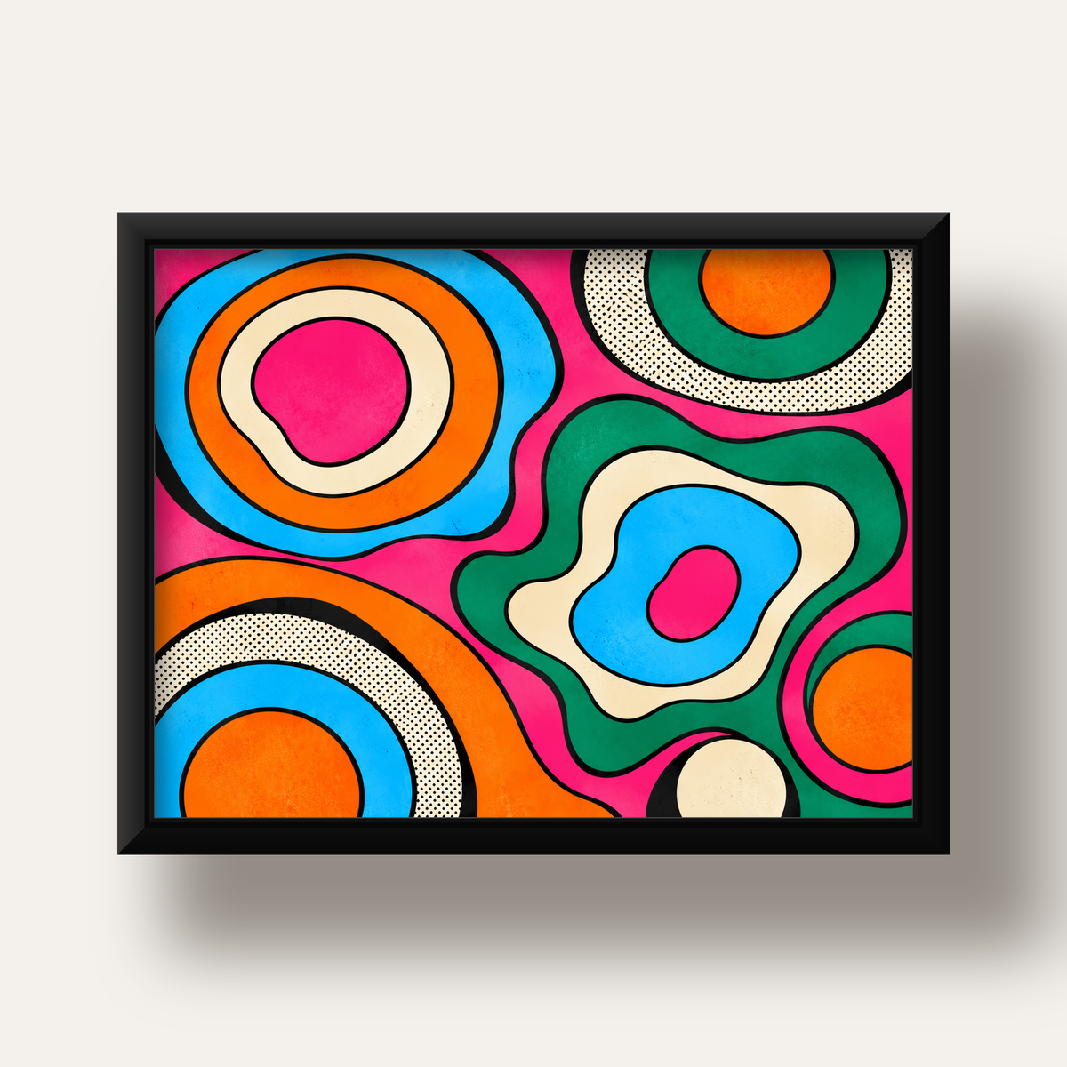 Renkli Soyut Dalgalar Pop Art Poster - Modern Duvar Dekoru — siyah derin çerçeveli