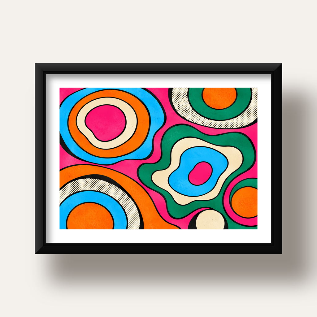 Renkli Soyut Dalgalar Pop Art Poster - Modern Duvar Dekoru — siyah derin çerçeveli paspartulu