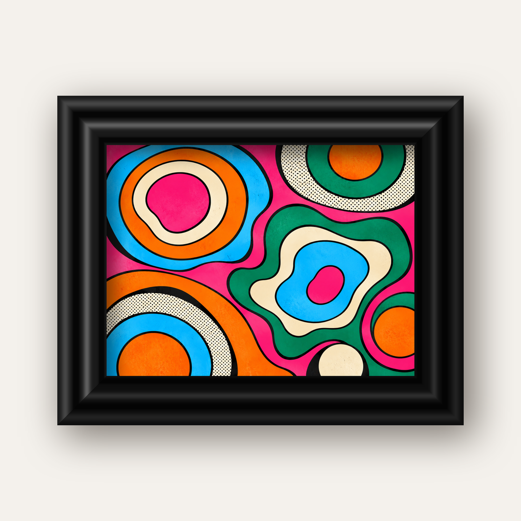 Renkli Soyut Dalgalar Pop Art Poster - Modern Duvar Dekoru — siyah galeri çerçeveli