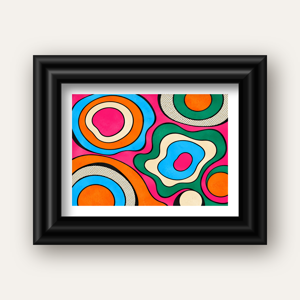 Renkli Soyut Dalgalar Pop Art Poster - Modern Duvar Dekoru — siyah galeri çerçeveli paspartulu