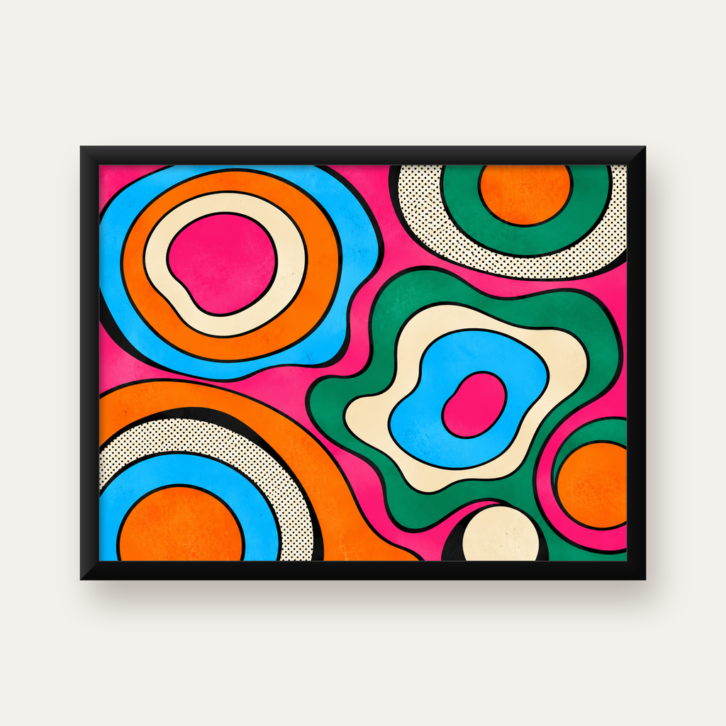Renkli Soyut Dalgalar Pop Art Poster - Modern Duvar Dekoru — Yatay baskı, düz siyah çerçeveli duvar posteri