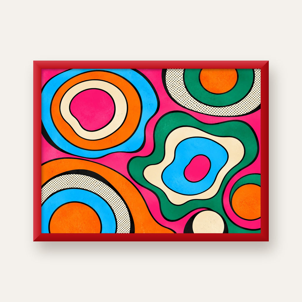 Renkli Soyut Dalgalar Pop Art Poster - Modern Duvar Dekoru — kırmızı çerçeveli
