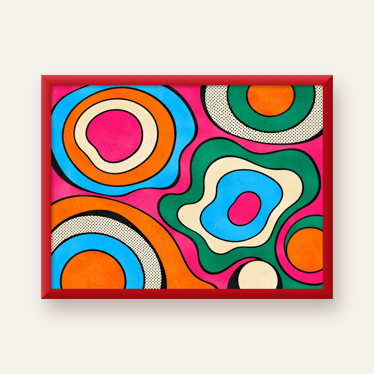 Renkli Soyut Dalgalar Pop Art Poster - Modern Duvar Dekoru — kırmızı çerçeveli