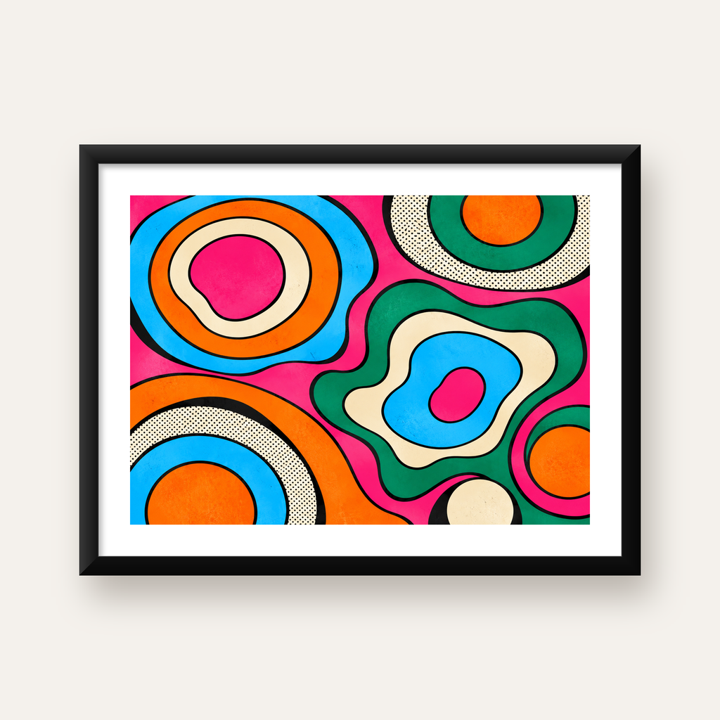 Renkli Soyut Dalgalar Pop Art Poster - Modern Duvar Dekoru — Yatay baskı, beyaz paspartulu