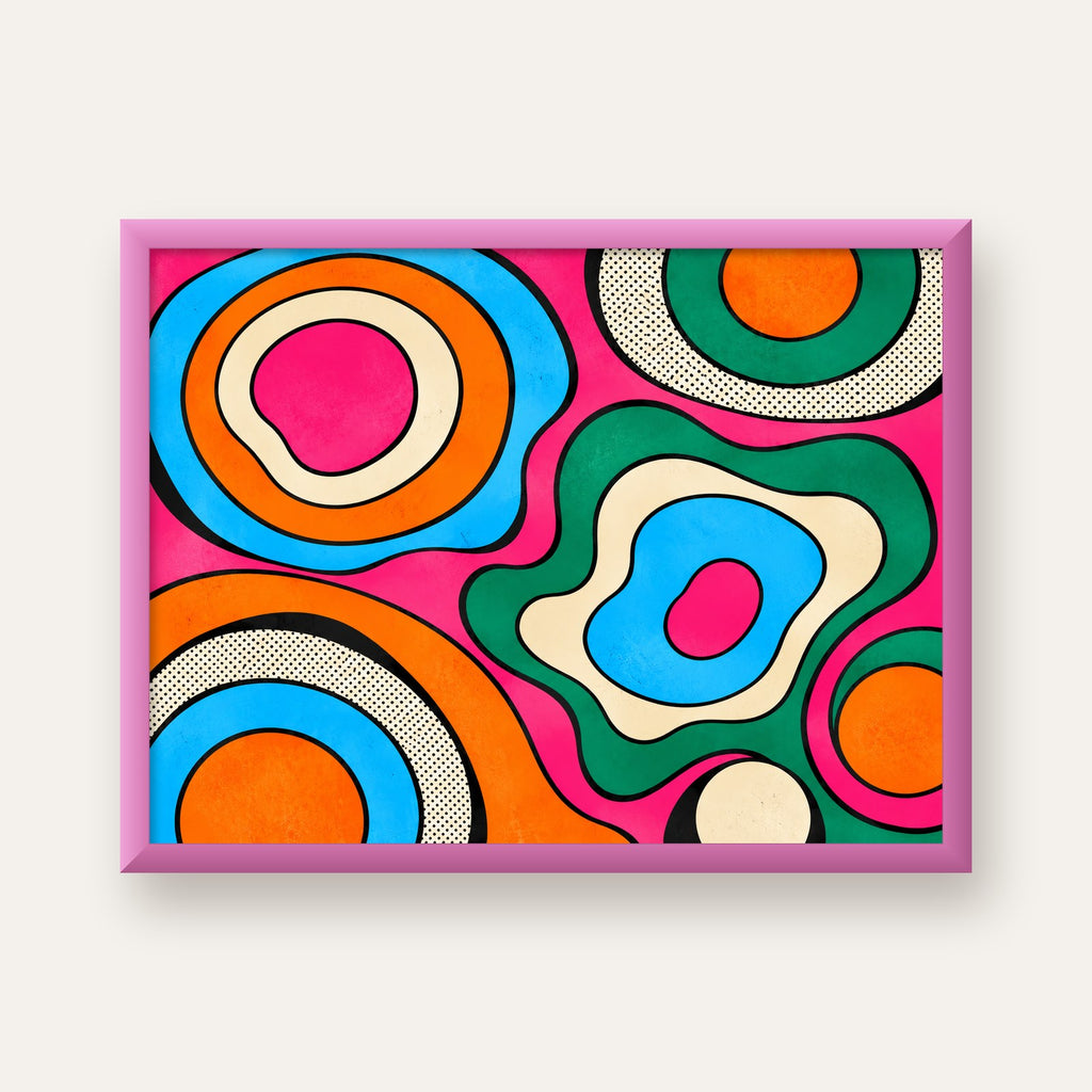 Renkli Soyut Dalgalar Pop Art Poster - Modern Duvar Dekoru — pembe çerçeveli