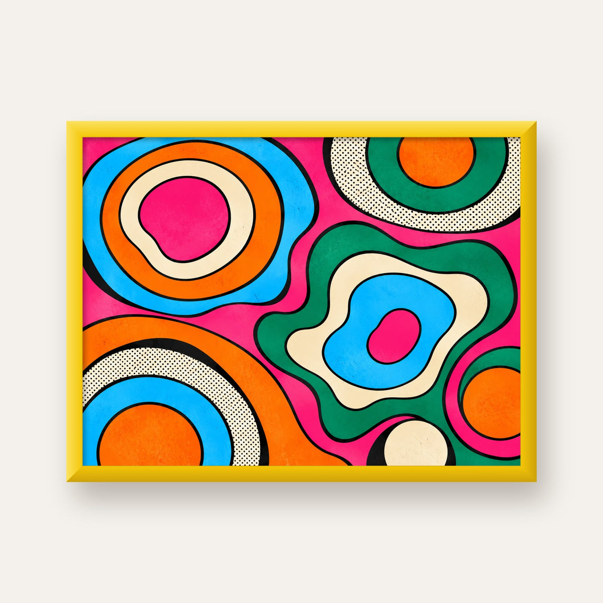 Renkli Soyut Dalgalar Pop Art Poster - Modern Duvar Dekoru — sarı çerçeveli