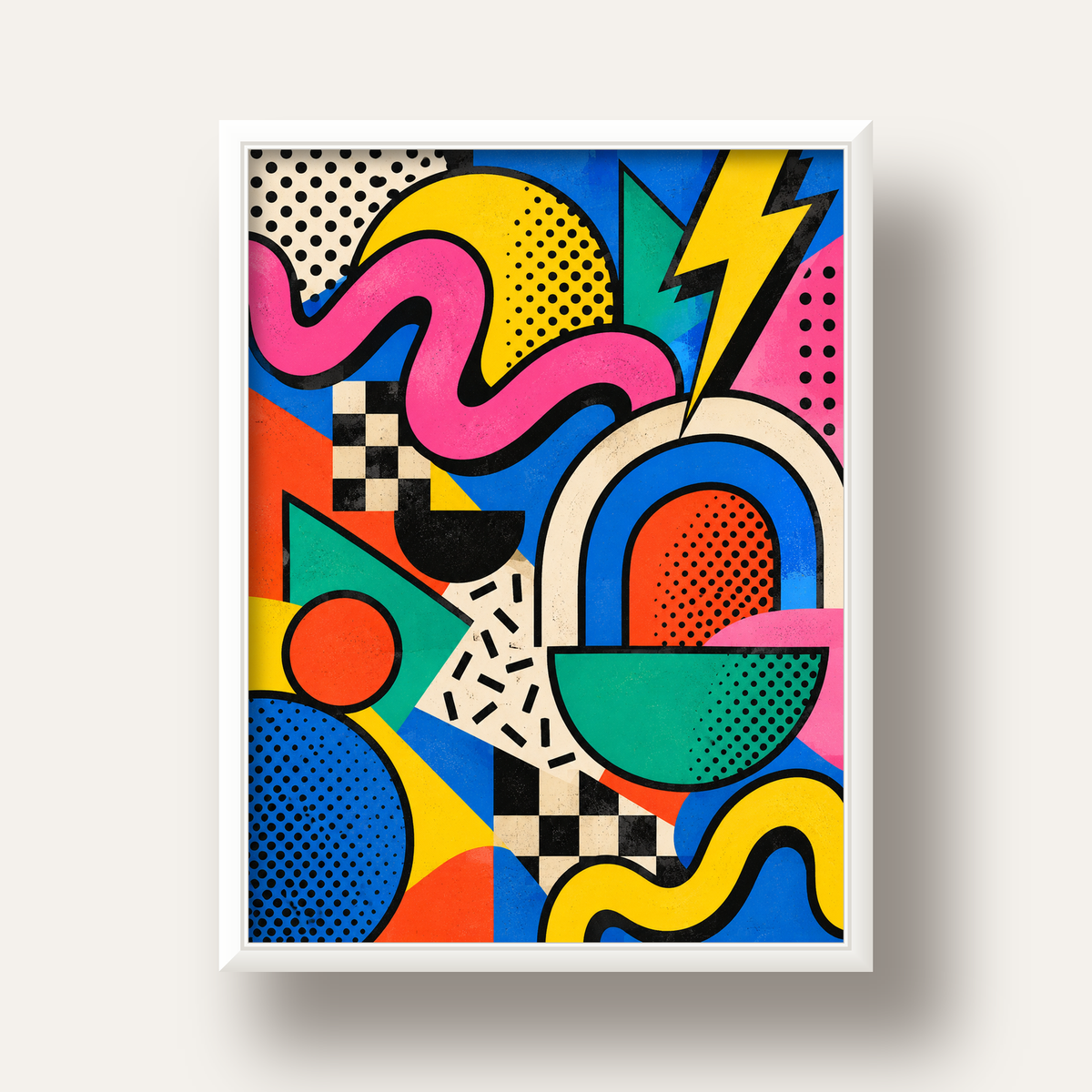 Renkli Geometrik Soyut Desen Pop-Art Poster Baskısı — beyaz derin çerçeveli