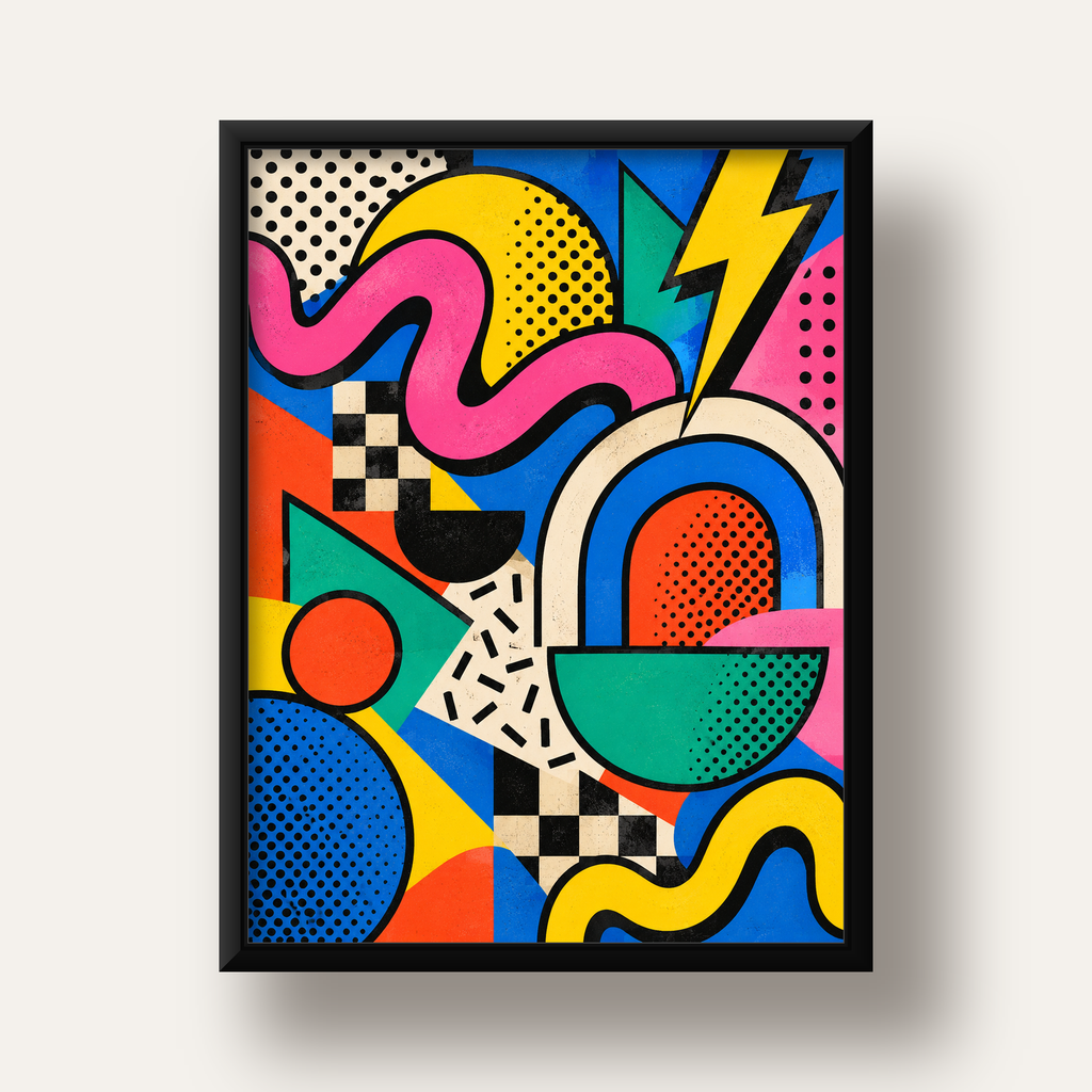 Renkli Geometrik Soyut Desen Pop-Art Poster Baskısı — siyah derin çerçeveli