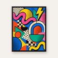 Renkli Geometrik Soyut Desen Pop-Art Poster Baskısı — Dikey baskı, düz siyah çerçeveli duvar posteri