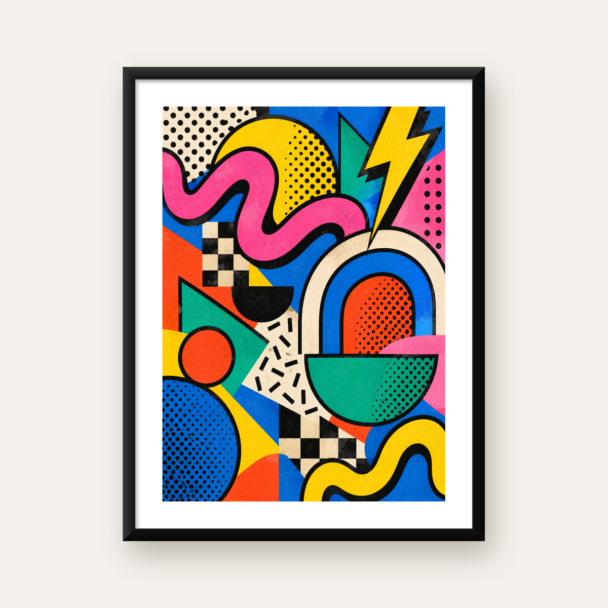 Renkli Geometrik Soyut Desen Pop-Art Poster Baskısı — Dikey baskı, beyaz paspartulu