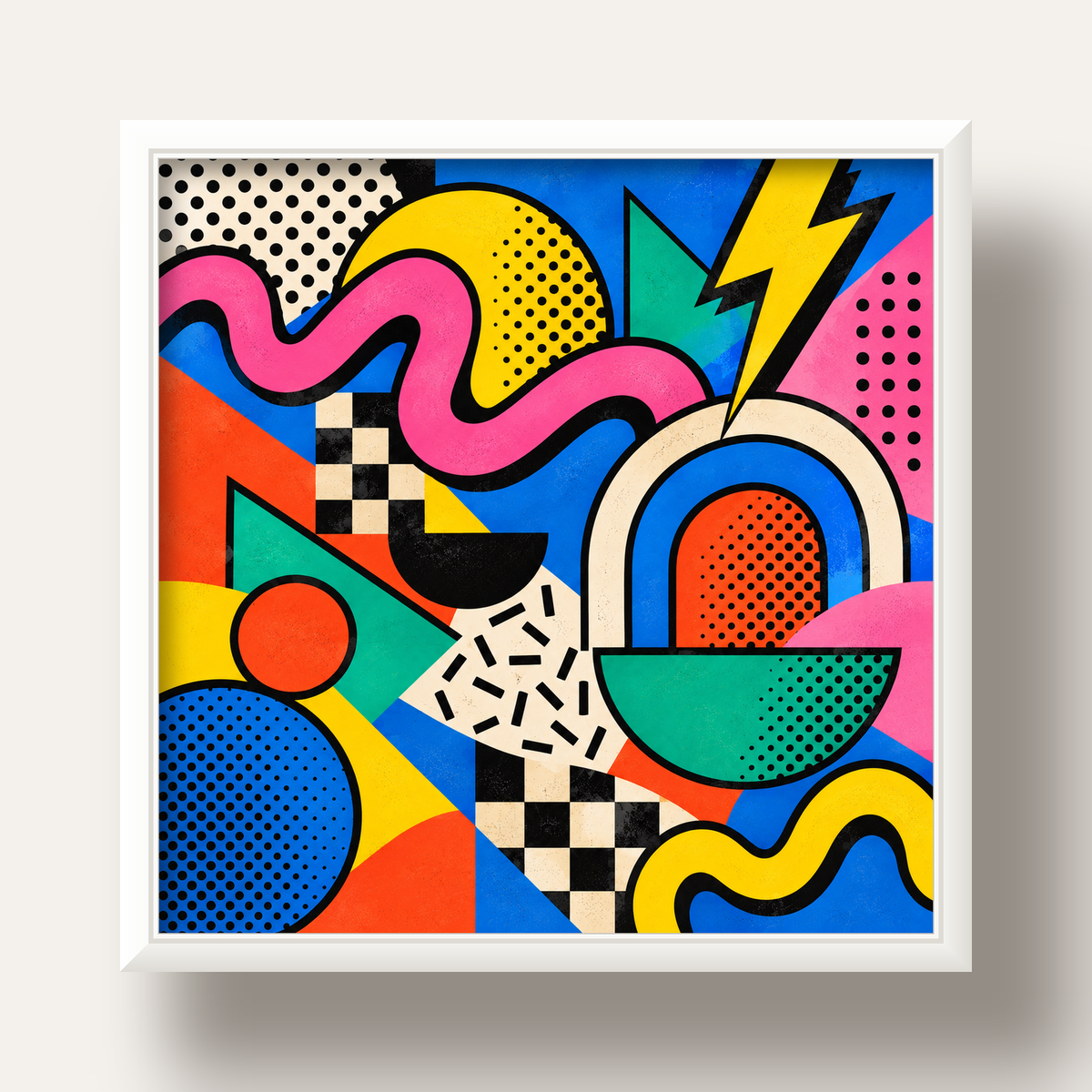 Renkli Geometrik Soyut Desen Pop-Art Poster Baskısı — beyaz derin çerçeveli