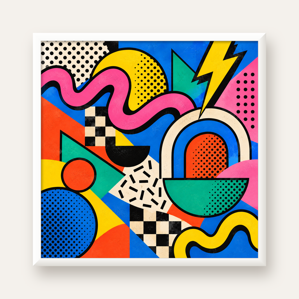 Renkli Geometrik Soyut Desen Pop-Art Poster Baskısı — beyaz çerçeveli kare poster