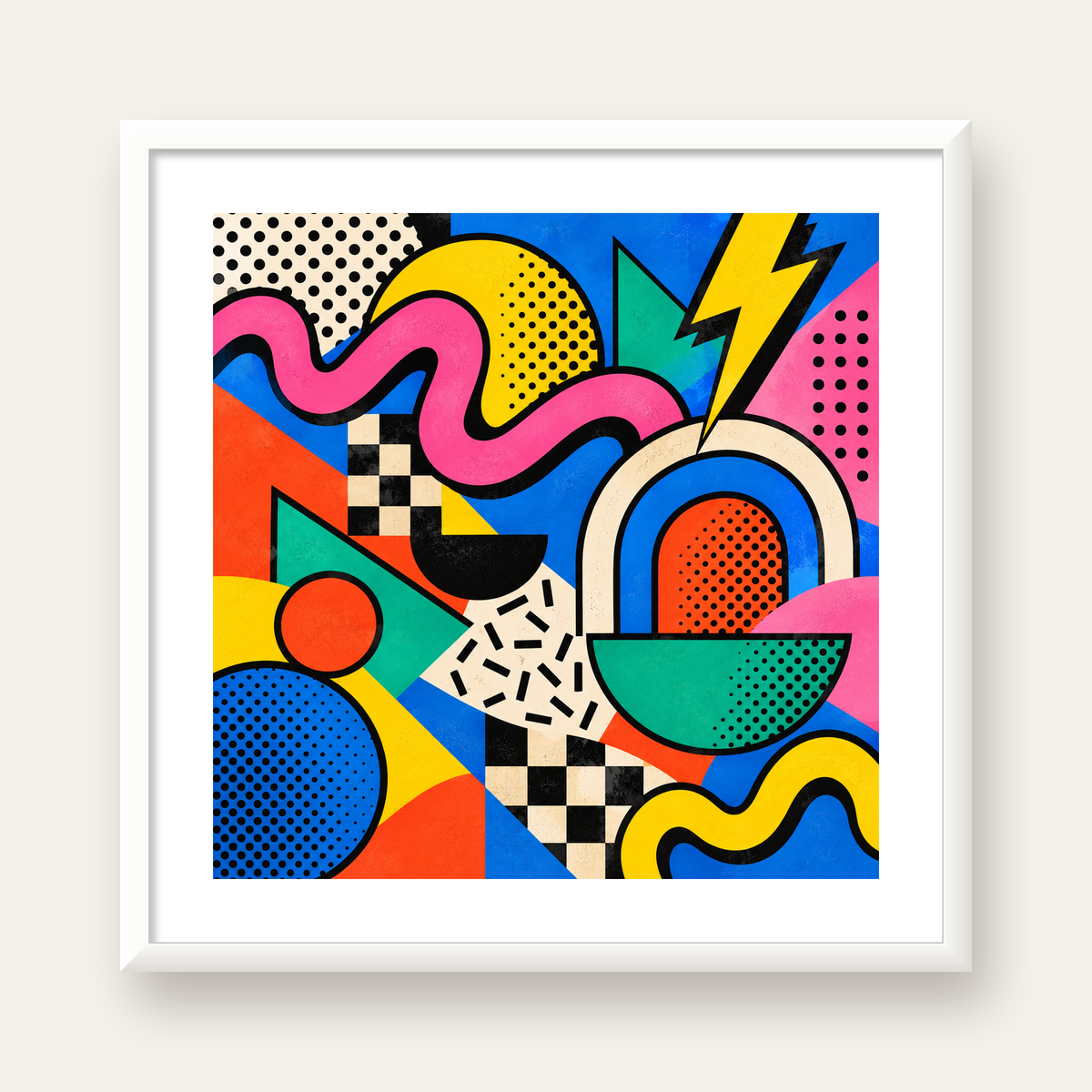 Renkli Geometrik Soyut Desen Pop-Art Poster Baskısı — beyaz çerçeveli kare poster