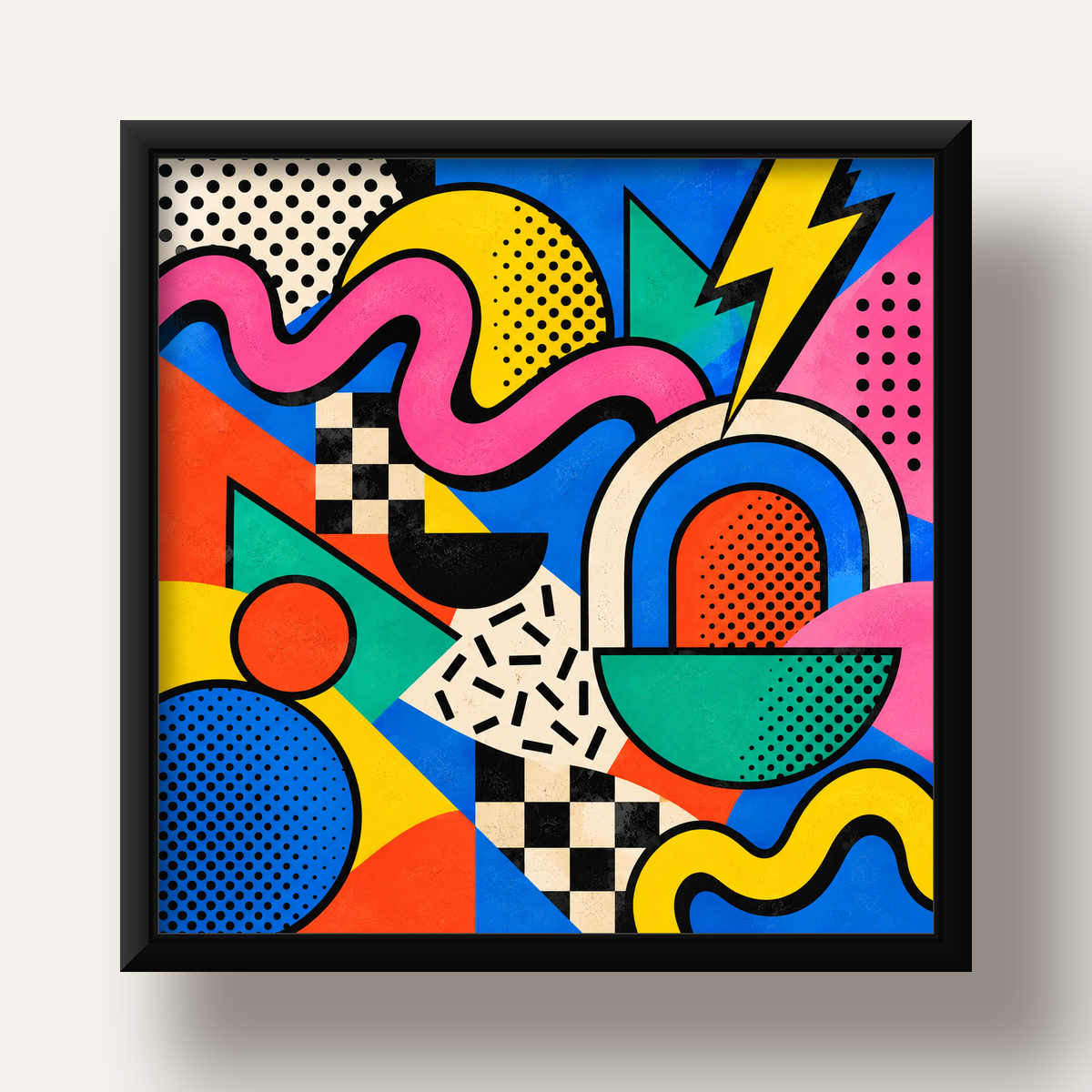Renkli Geometrik Soyut Desen Pop-Art Poster Baskısı — siyah derin çerçeveli