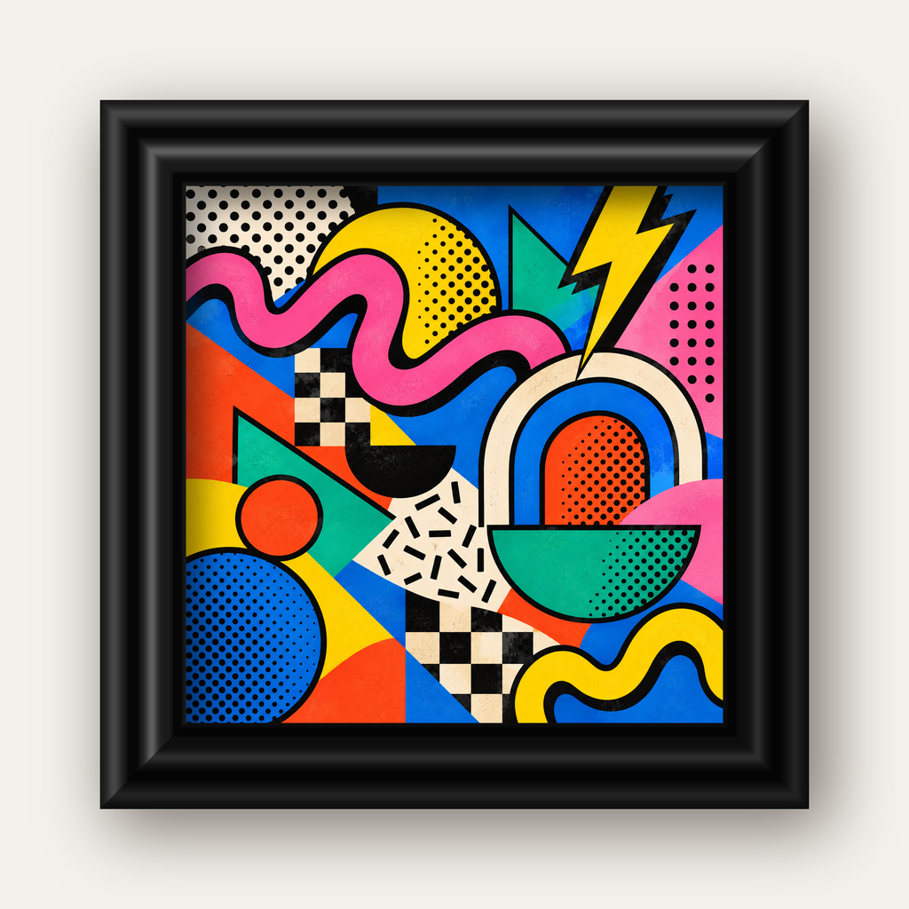 Renkli Geometrik Soyut Desen Pop-Art Poster Baskısı — siyah galeri çerçeveli
