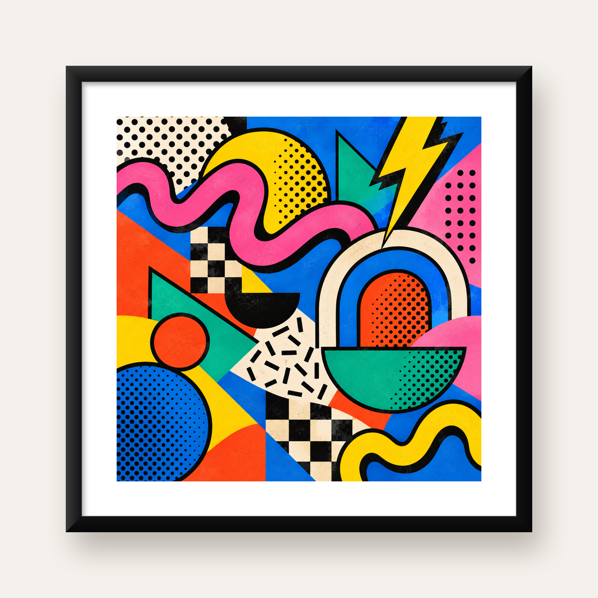 Renkli Geometrik Soyut Desen Pop-Art Poster Baskısı — Kare baskı, beyaz paspartulu