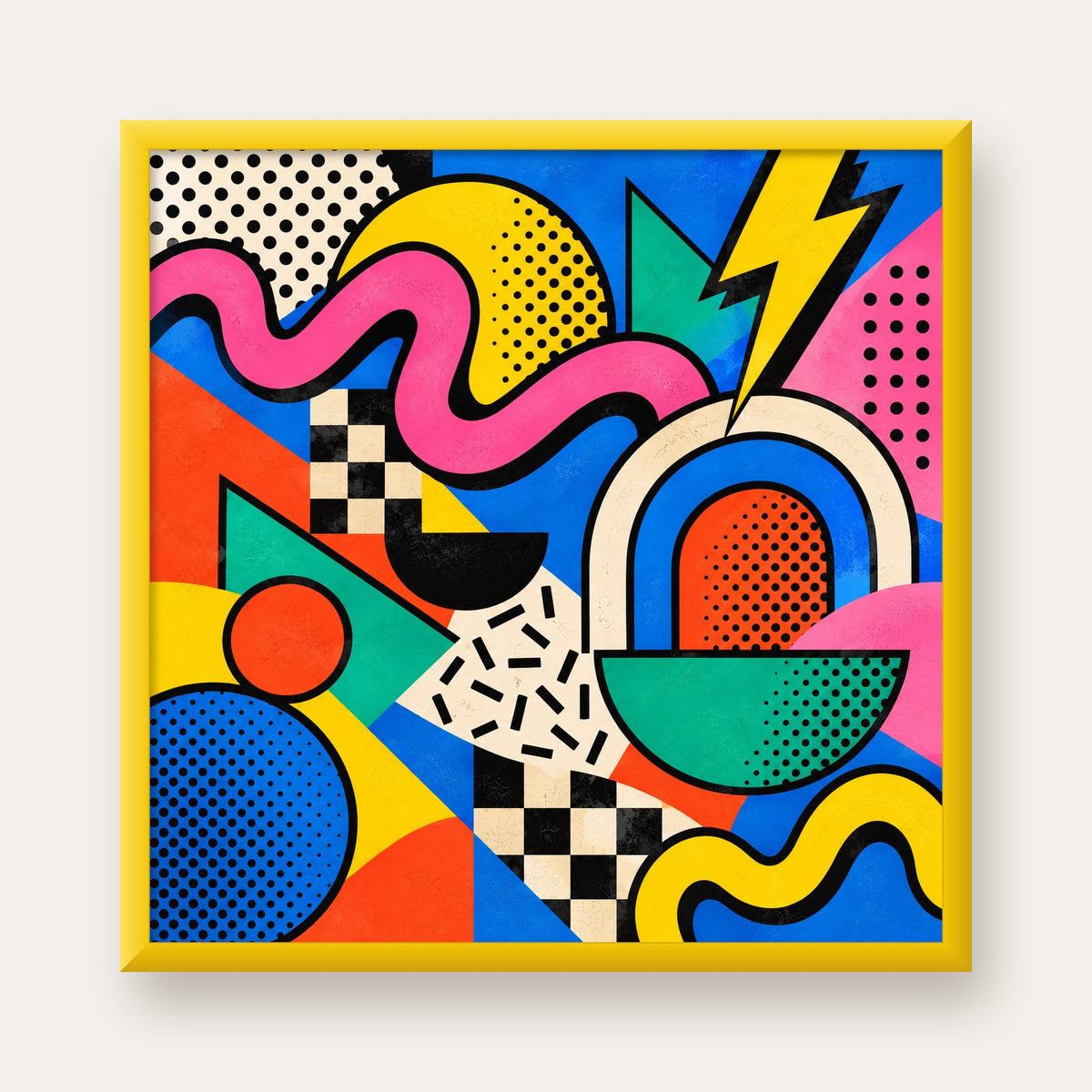 Renkli Geometrik Soyut Desen Pop-Art Poster Baskısı — sarı çerçeveli