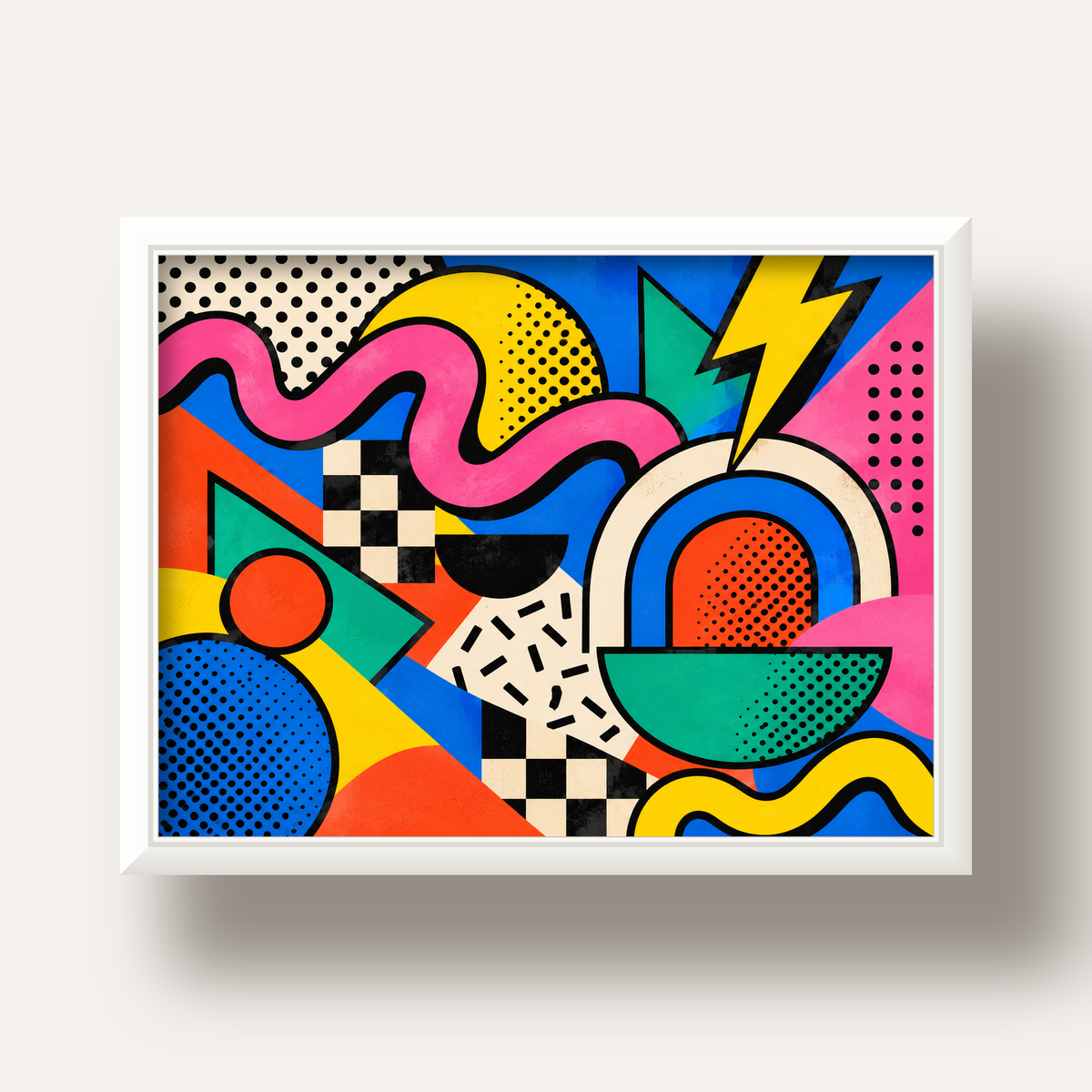 Renkli Geometrik Soyut Desen Pop-Art Poster Baskısı — beyaz derin çerçeveli