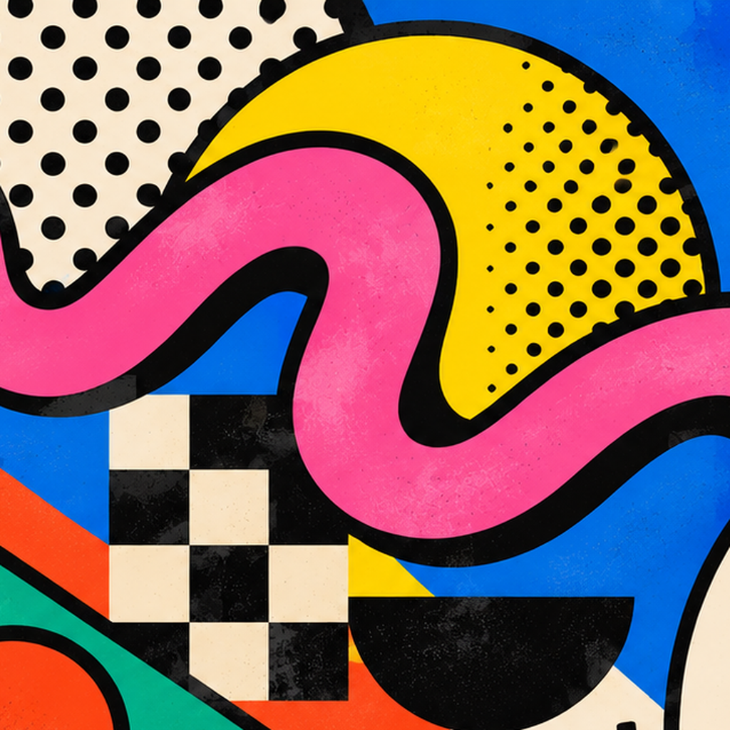 Renkli Geometrik Soyut Desen Pop-Art Poster Baskısı — baskının yakın çekimi, kâğıt dokusu ve renk detayı