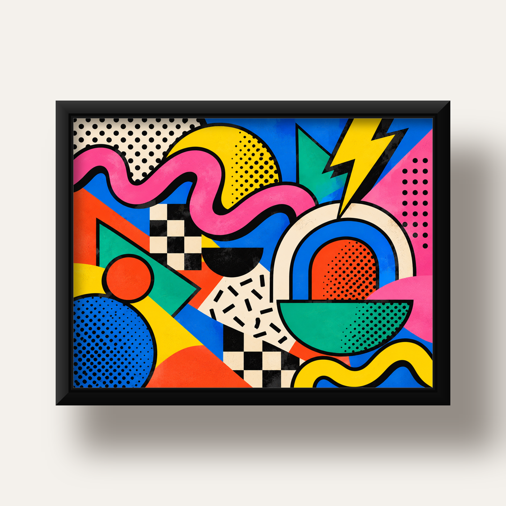Renkli Geometrik Soyut Desen Pop-Art Poster Baskısı — siyah derin çerçeveli