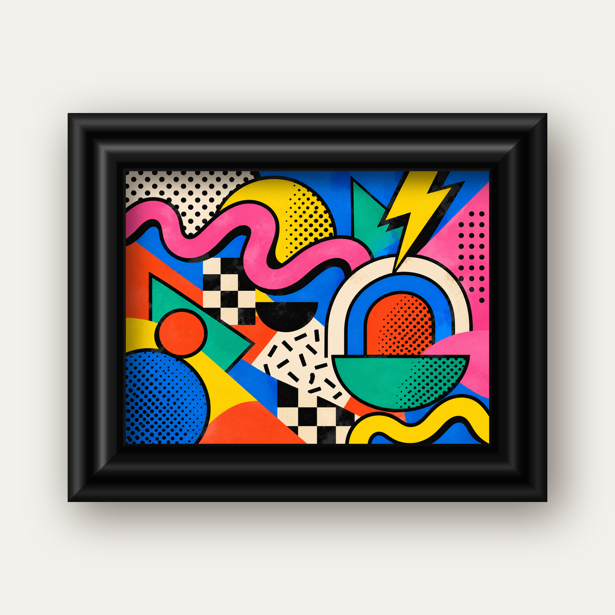 Renkli Geometrik Soyut Desen Pop-Art Poster Baskısı — siyah galeri çerçeveli
