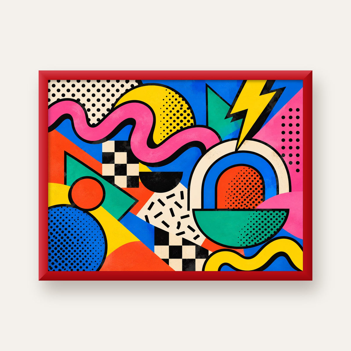 Renkli Geometrik Soyut Desen Pop-Art Poster Baskısı — kırmızı çerçeveli