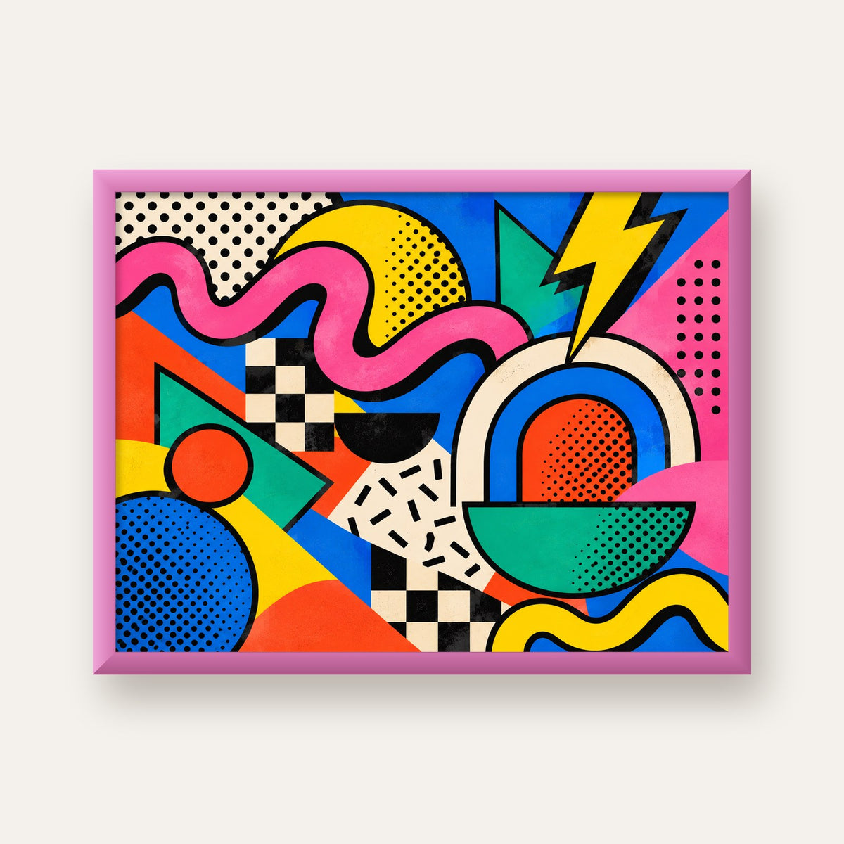 Renkli Geometrik Soyut Desen Pop-Art Poster Baskısı — pembe çerçeveli