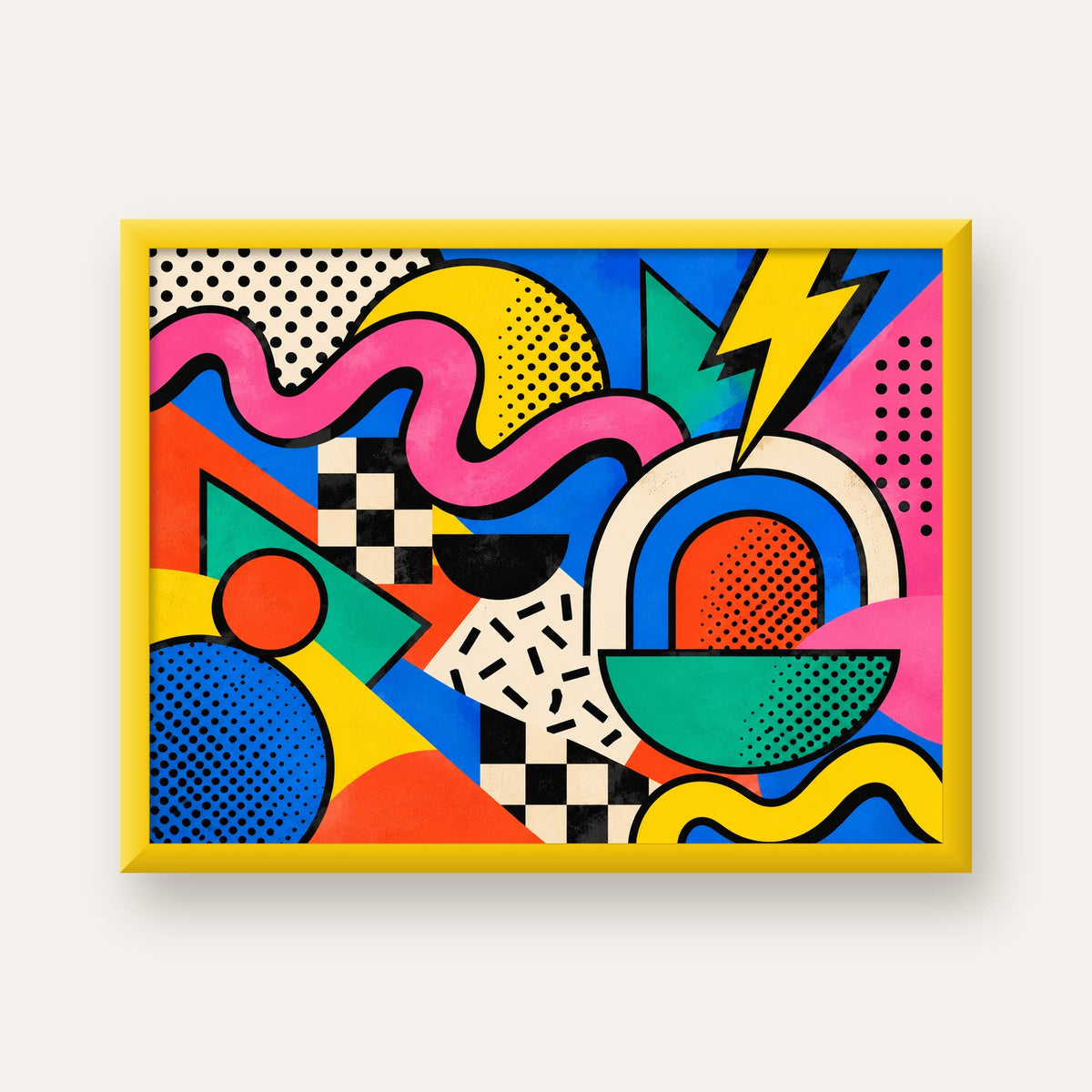 Renkli Geometrik Soyut Desen Pop-Art Poster Baskısı — sarı çerçeveli